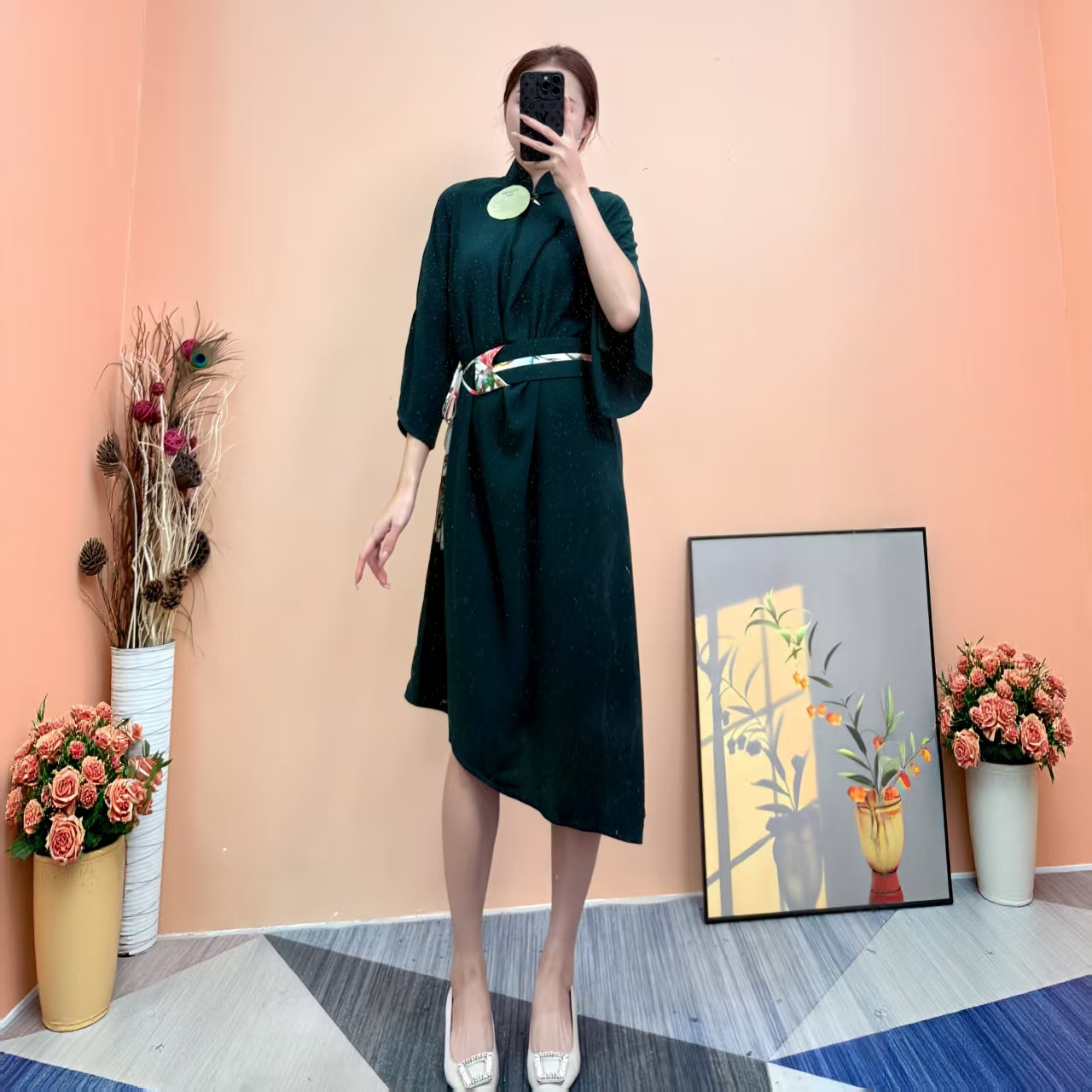 [依易原创]新中式气质简约禅意设计感绑带收腰改良旗袍裙E1210