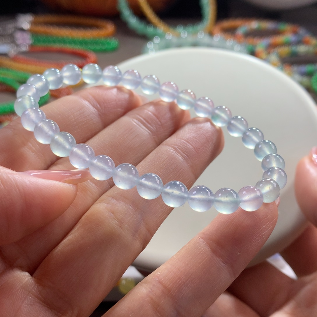 翡翠未镶嵌手链木那纯净冰透淡彩卡6