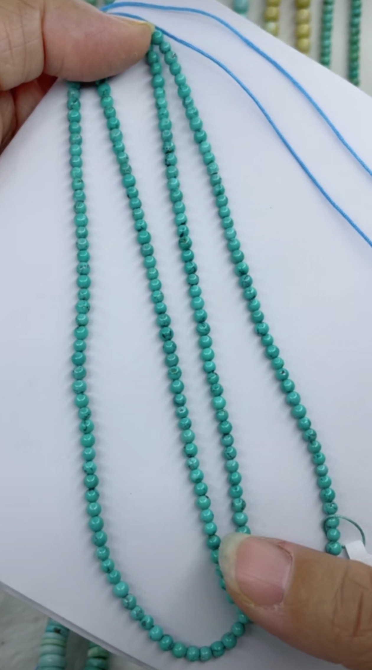 天然原矿绿松石米珠链卡3+