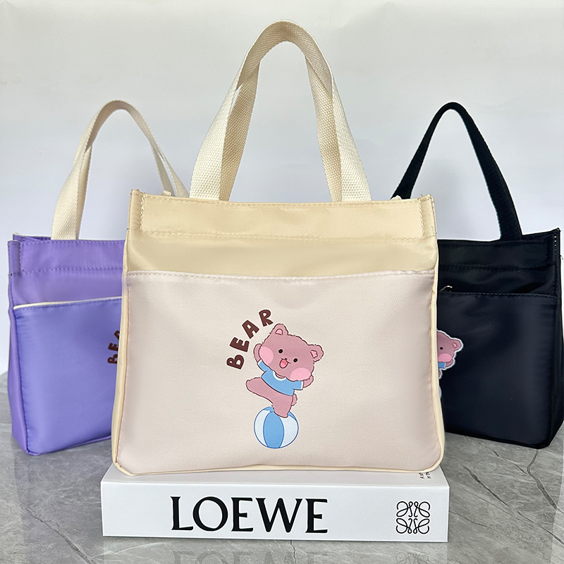 卡通都市简约印花手提包女士布包手提小巧立体拎包加厚上班便当包