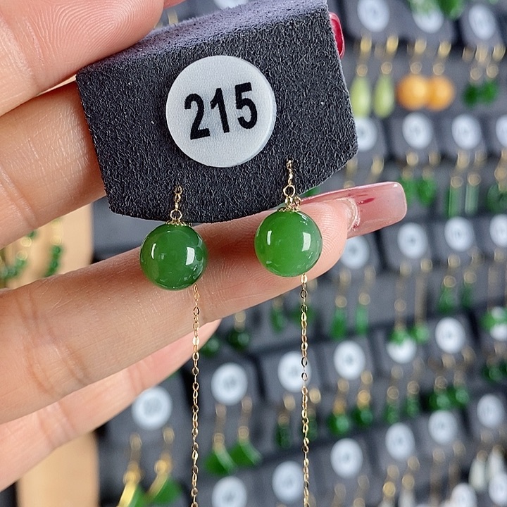 和田玉耳饰18K金镶嵌