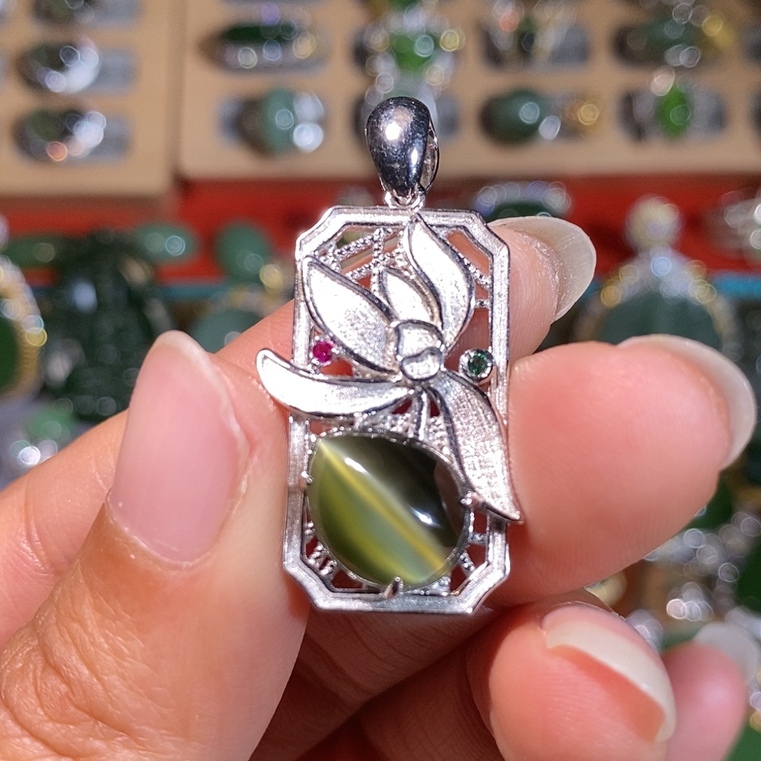 和田玉（碧玉）银S925镶嵌颈饰