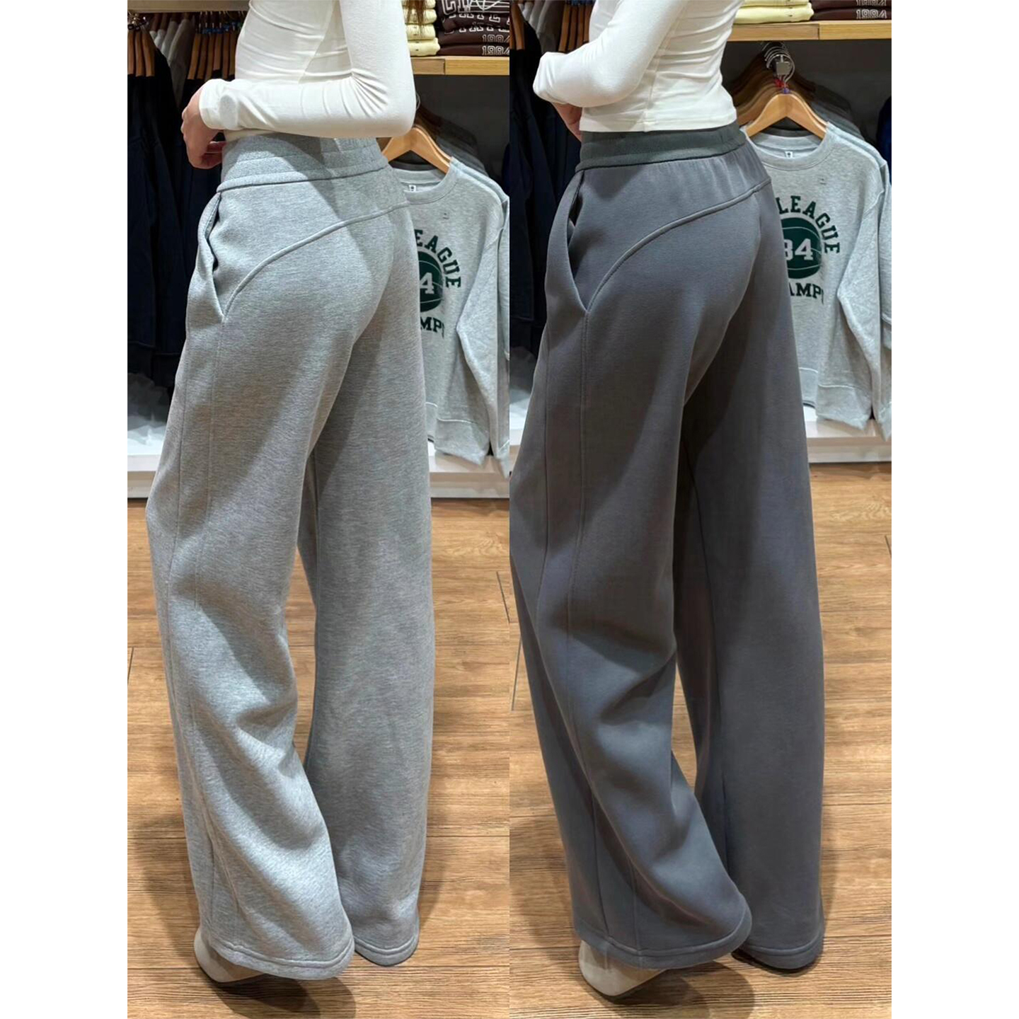 灰色lulu同款运动裤女秋冬新款加厚休闲卫裤高腰宽松加绒阔腿裤
