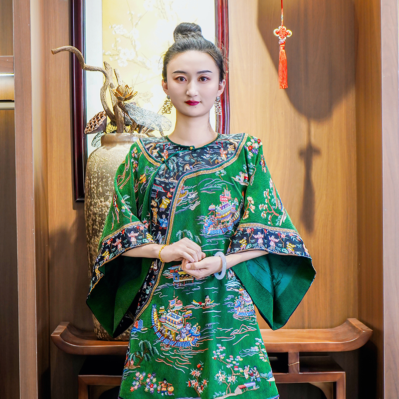 「赛龙夺标」乐锦坊复古中国风手工原创设计刺绣国潮女装汉服上衣