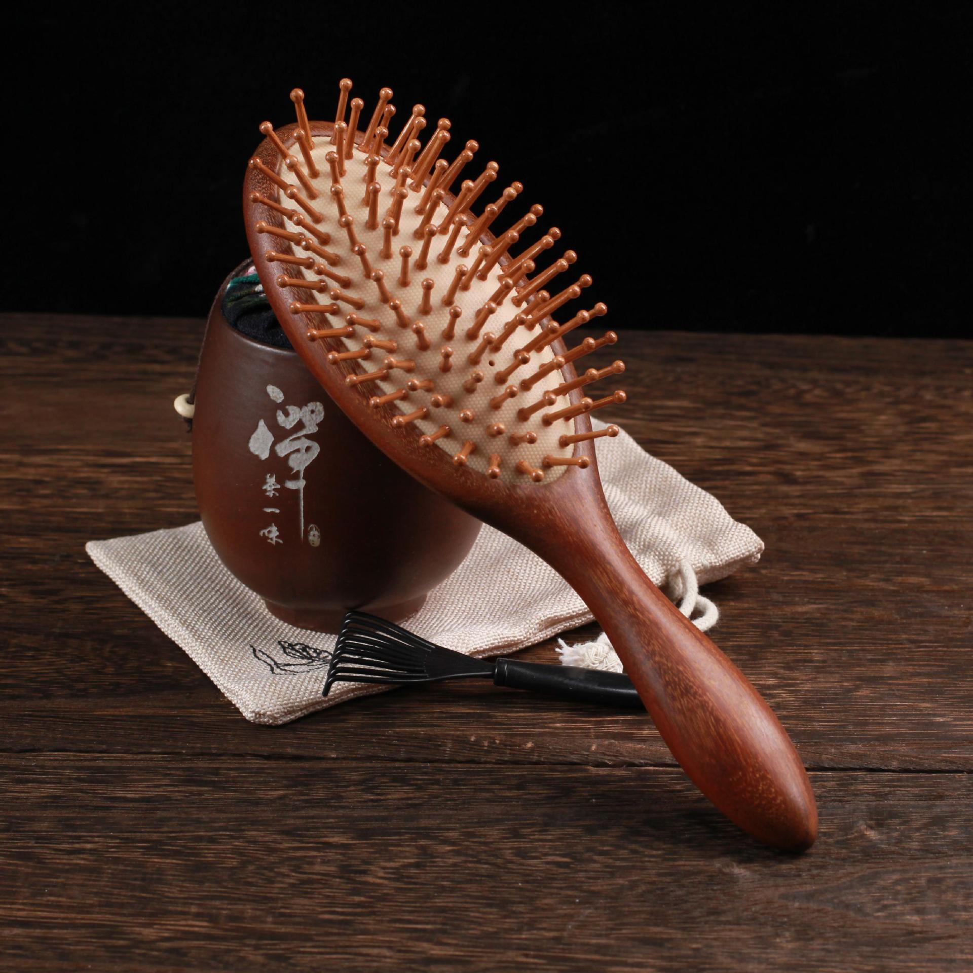 金丝檀木气垫梳大号加厚圆柄头皮按摩顺发梳檀木气囊梳子