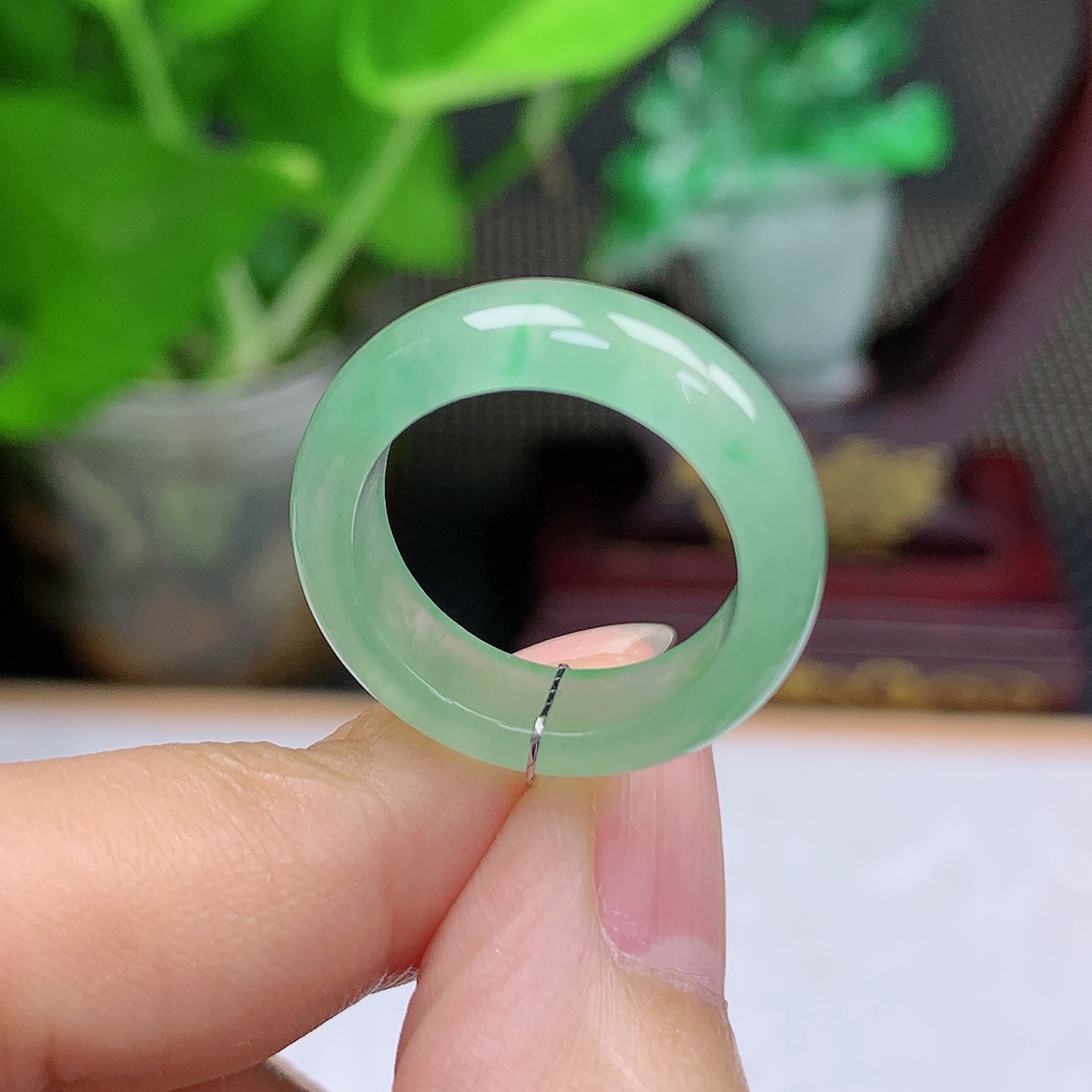 A002670天然缅甸翡翠A货冰种飘阳绿戒指玉石戒圈13圈内径16.5mm