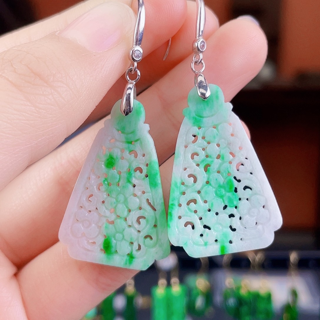 翡翠银S925镶嵌耳饰