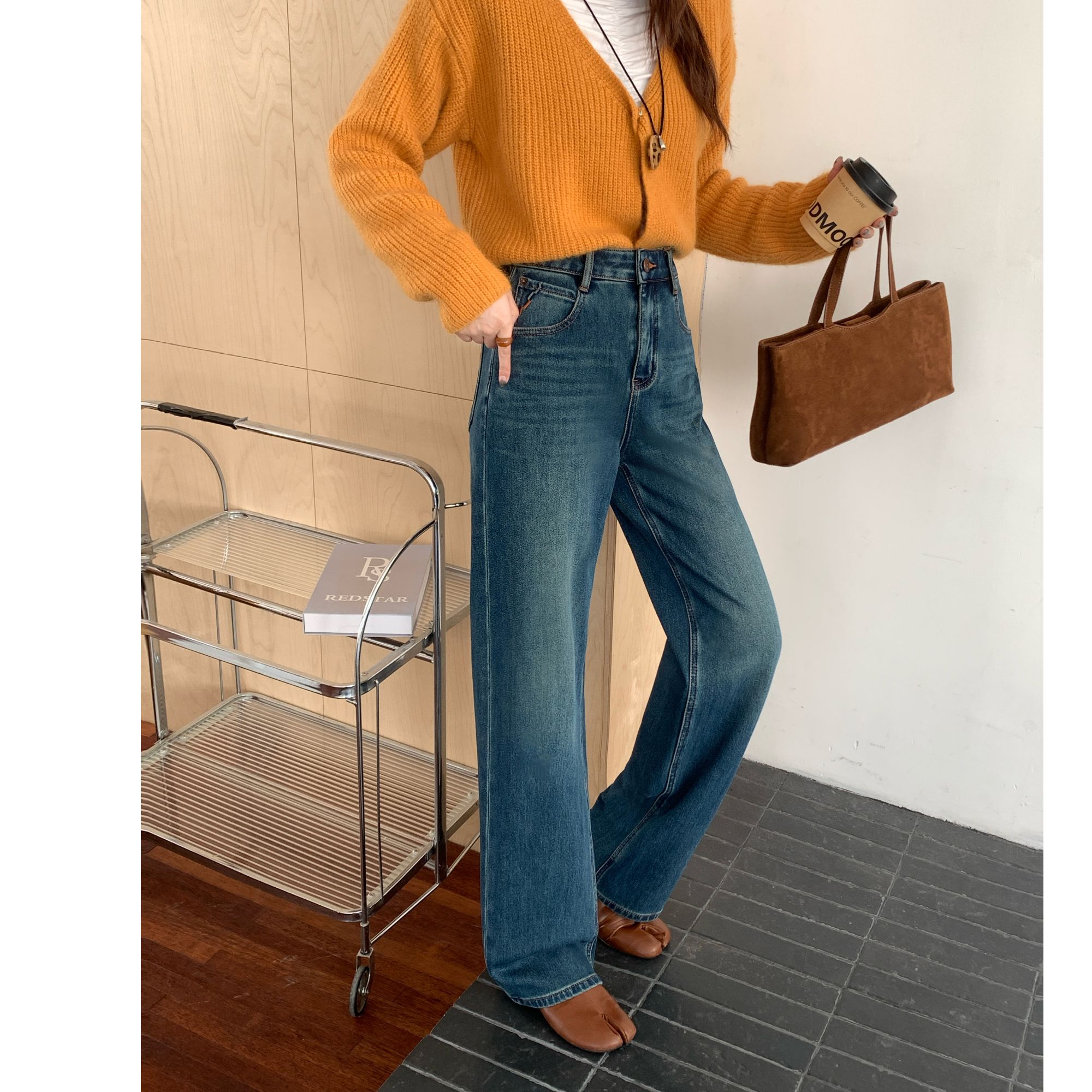 乔家蓝色加绒窄版阔腿裤（主推款）