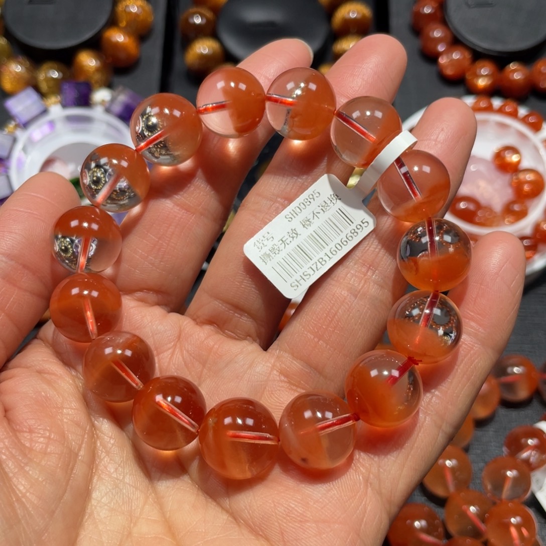 水晶手链未镶嵌红兔毛聚宝盆14mm左右