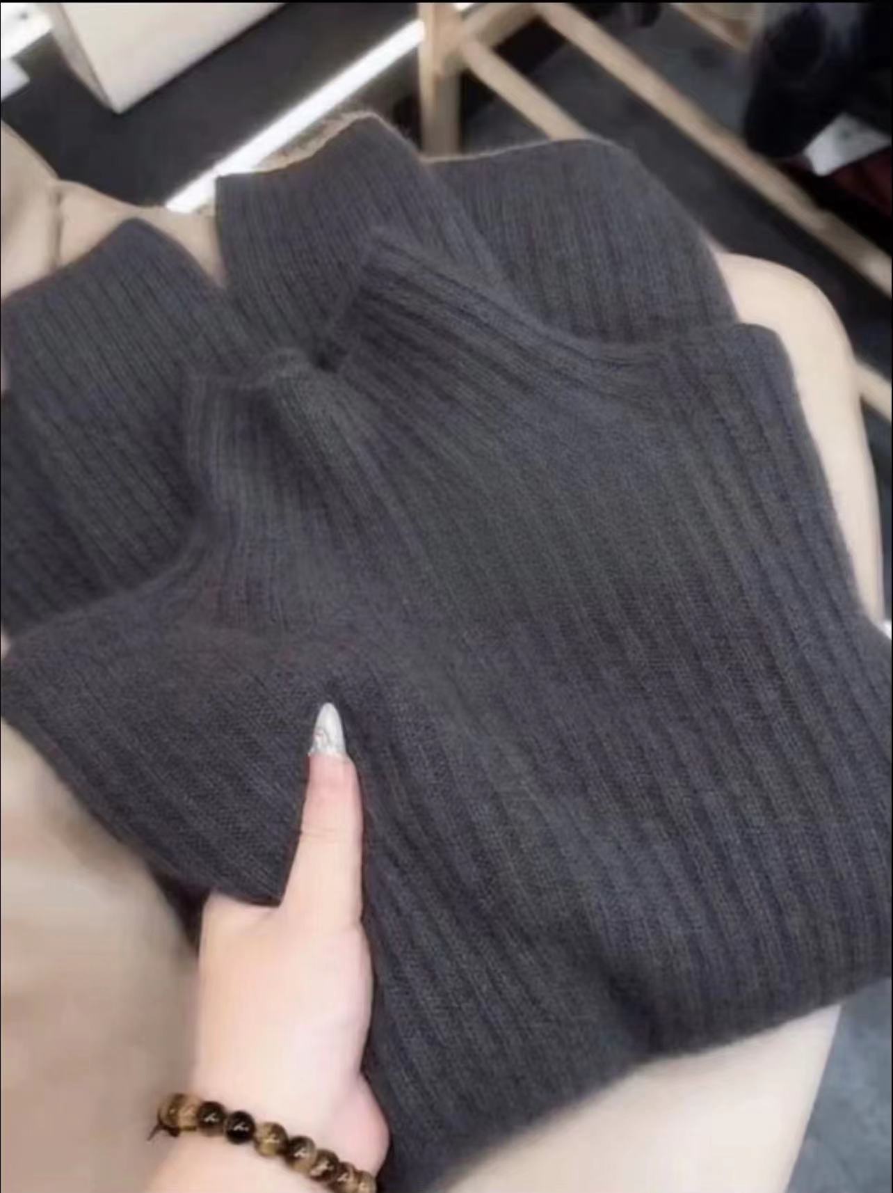 【加厚480克.一件过冬】25冬新款重磅女士半高领针织宽松慵懒打底衫