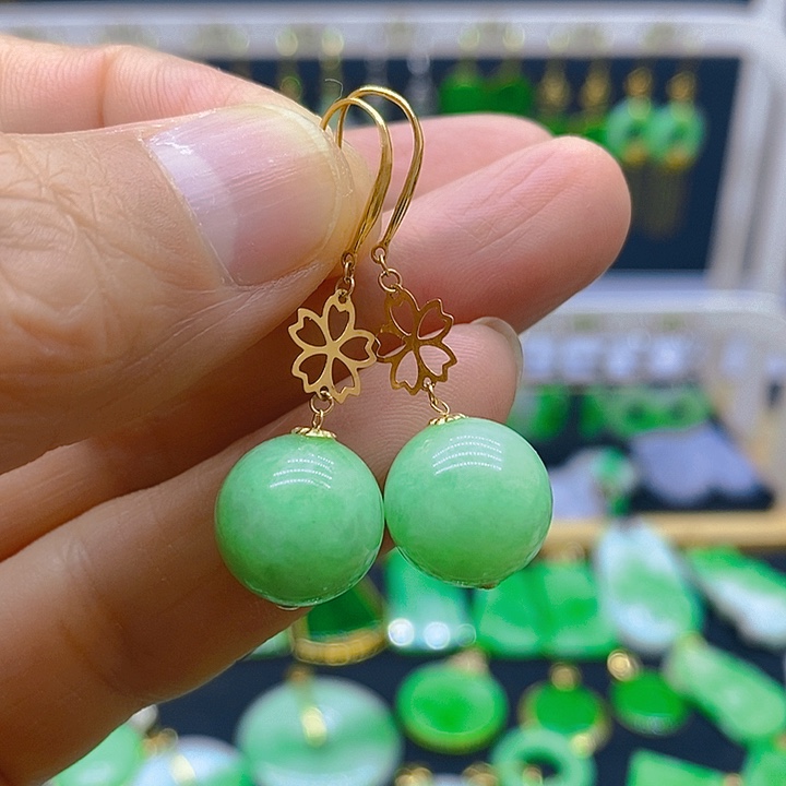 翡翠18K金镶嵌耳饰耳坠