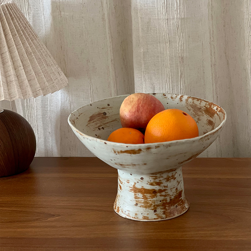兮陶 手塑高足果盘 直径22cm高13.5cm 091