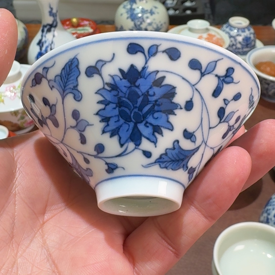 全手工青花斗笠杯