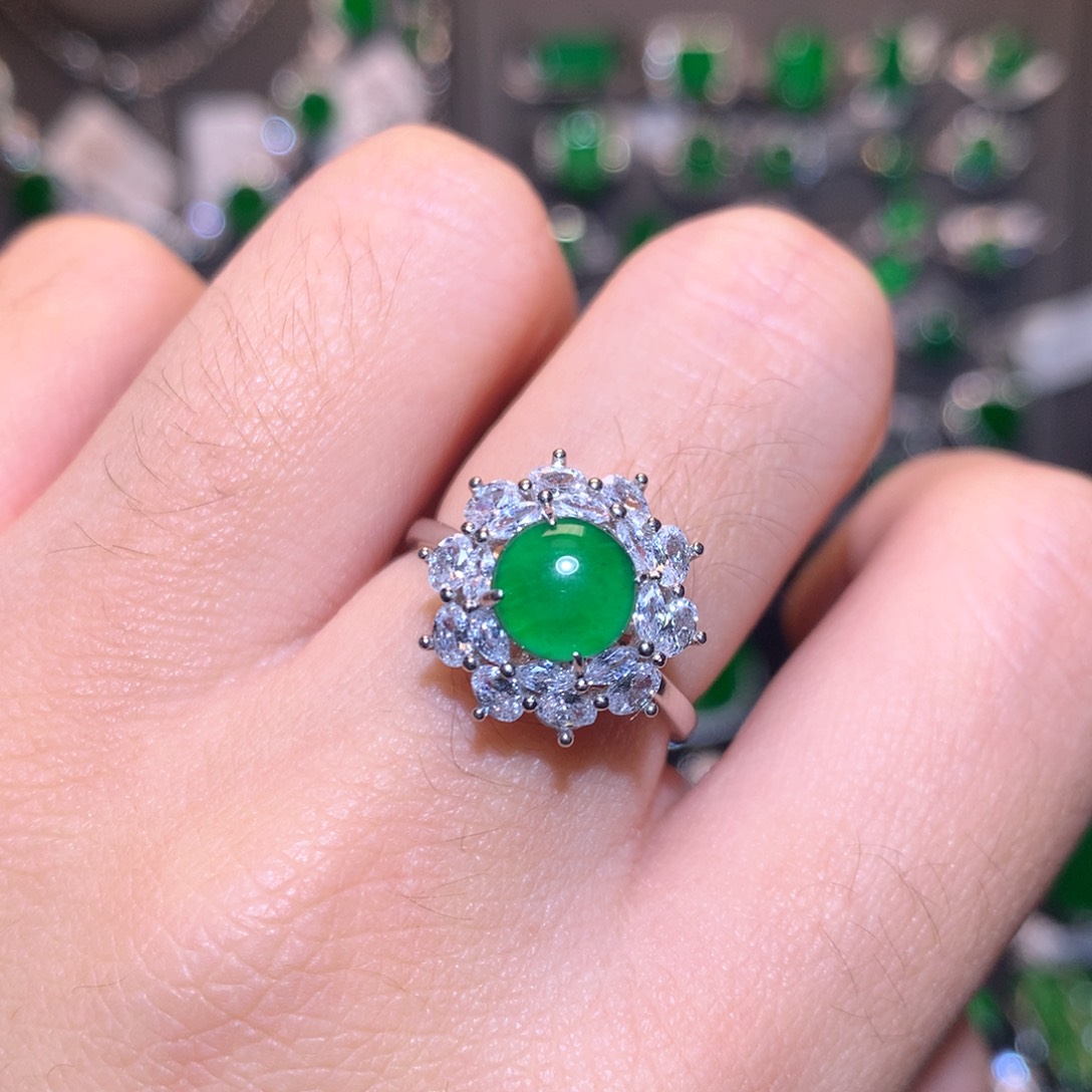 翡翠戒指银S925镶嵌蛋面