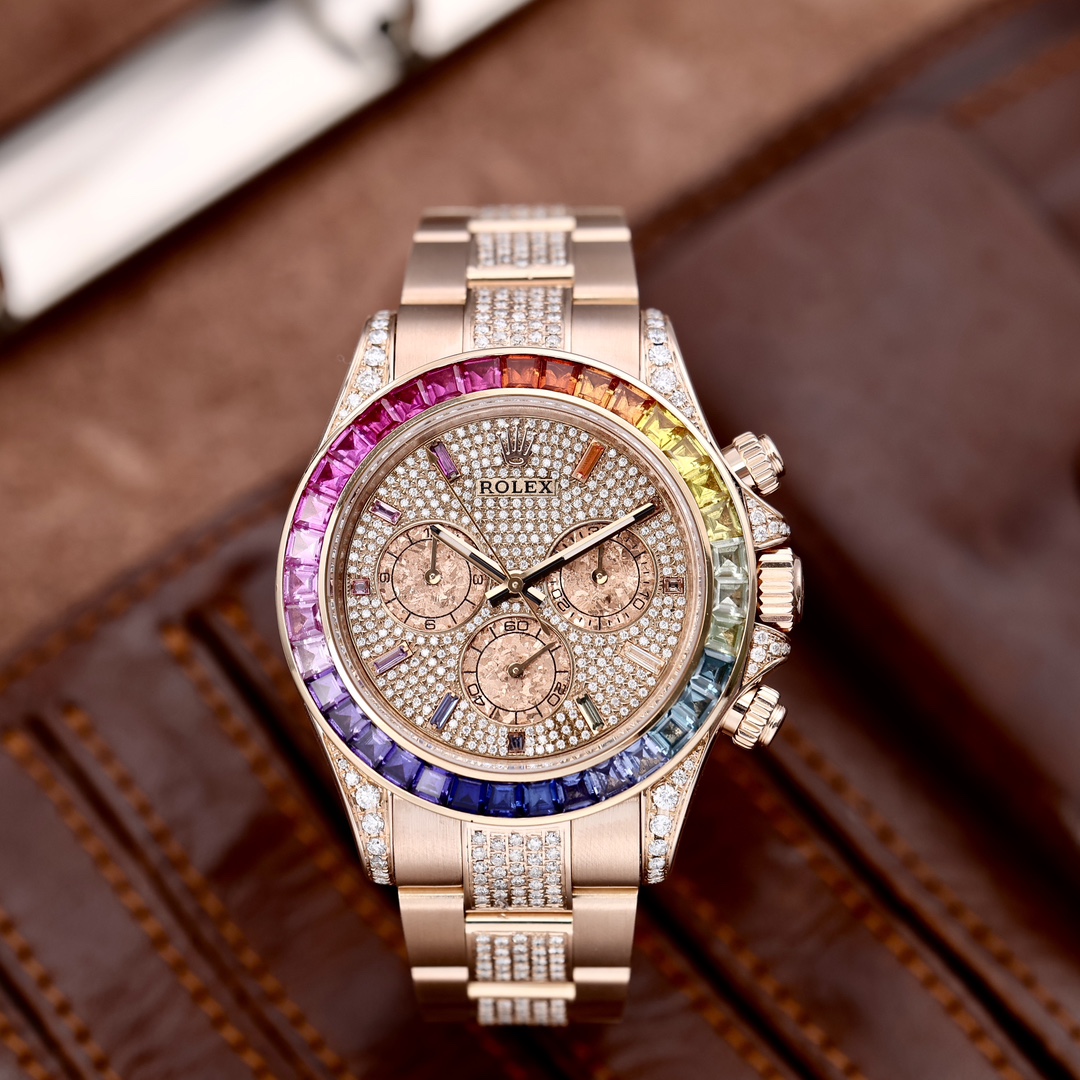 95新 Rolex/劳力士 116505玫瑰金 后镶彩虹圈 钻石满天星 单表