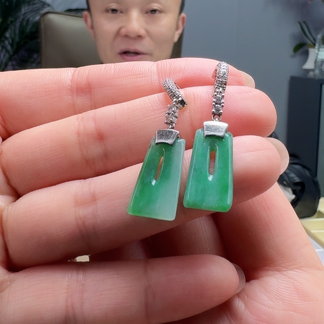 翡翠耳饰银S925镶嵌天然