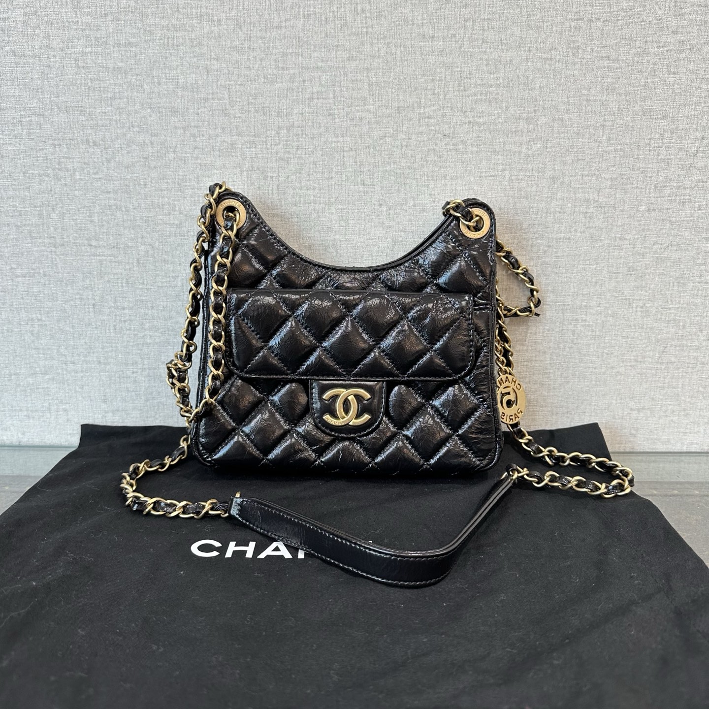 99新 Chanel/香奈儿 黑金小号天猫精灵链条单肩包 07527