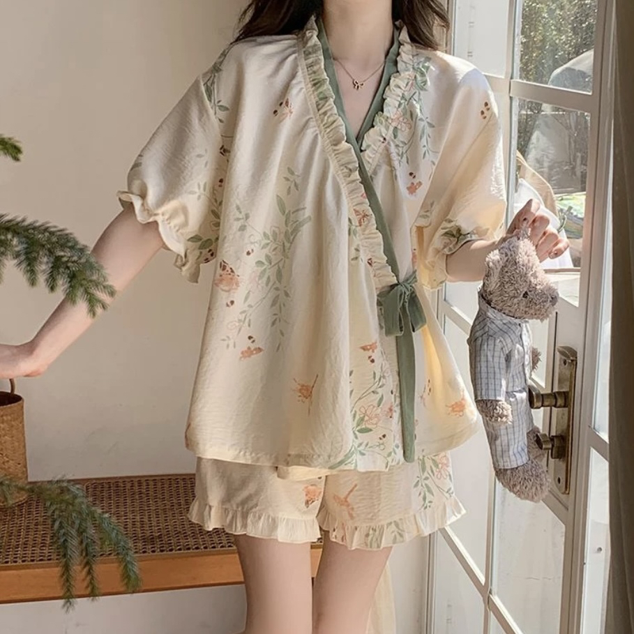 国风新中式宽松短袖短裤家居服套装休闲睡衣