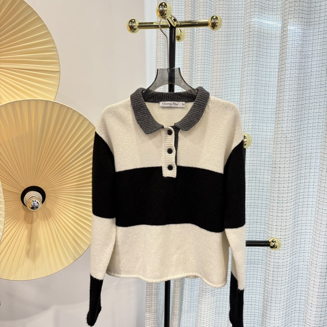 95新 DIOR/迪奥 Dior迪奥黑白条纹字母8号羊毛衫 34码