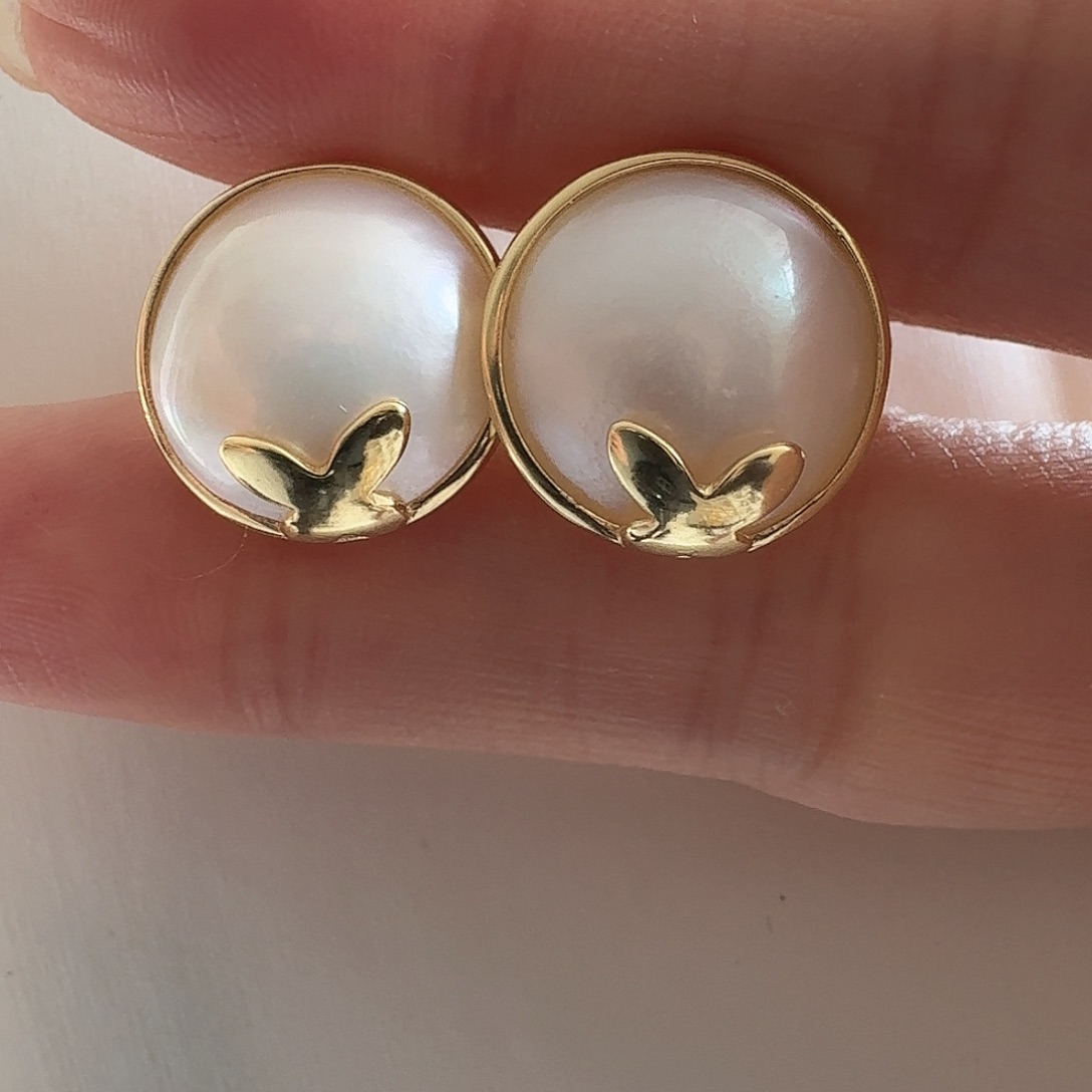 拼合珍珠（马贝珠）耳饰银S925镶嵌14-15mm马贝耳饰