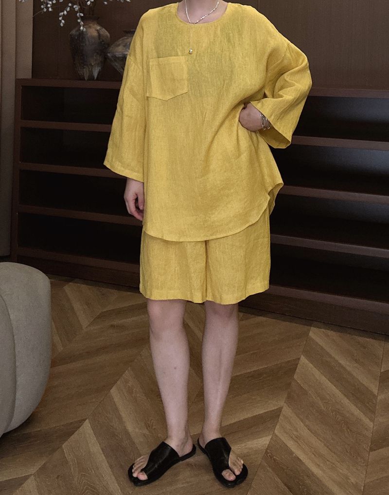 2025新款麻系套装上衣+短裤欧货显瘦女士穿搭