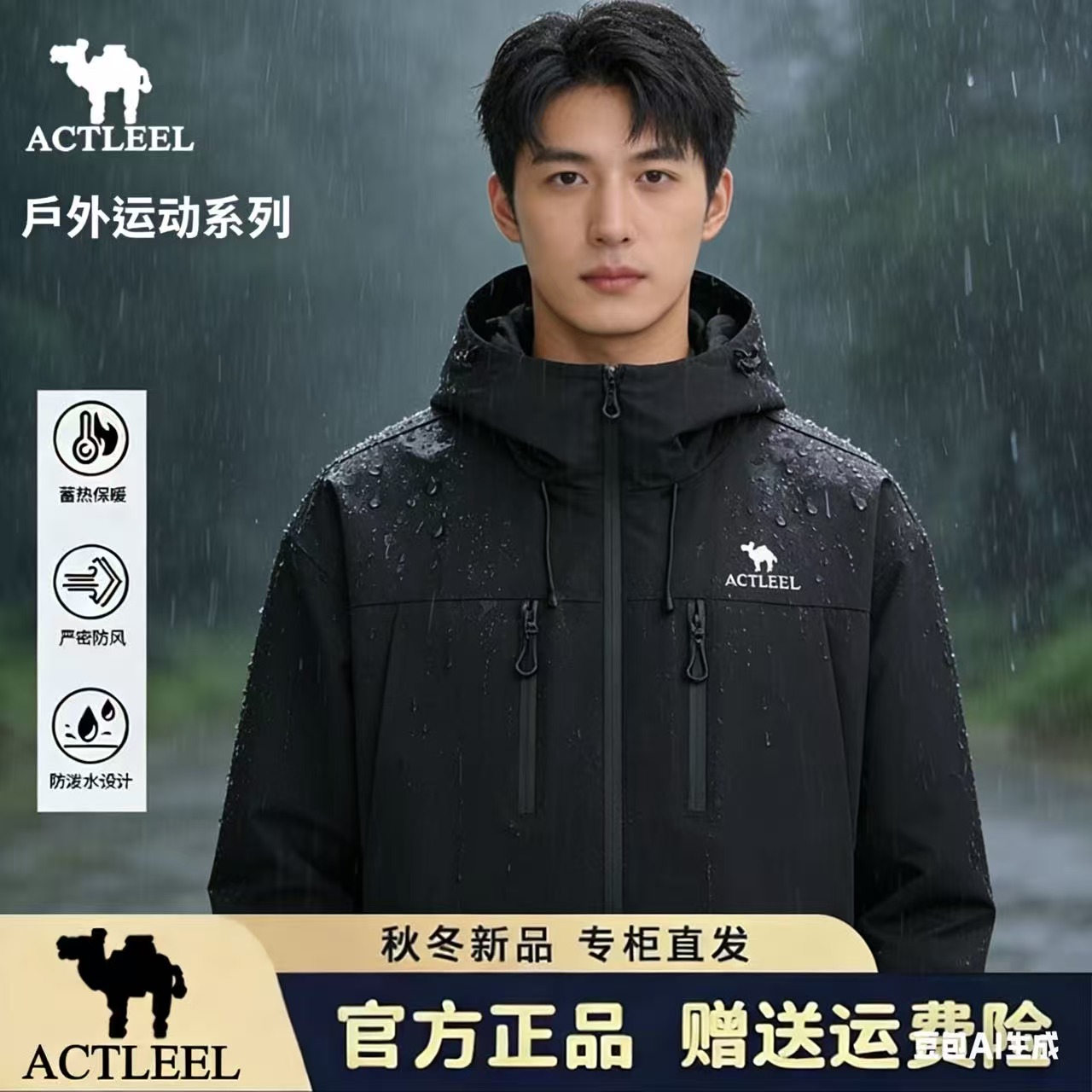 ACTLEEL【品牌正品】户外冲锋衣单冲男女同款秋冬款防水立体logo