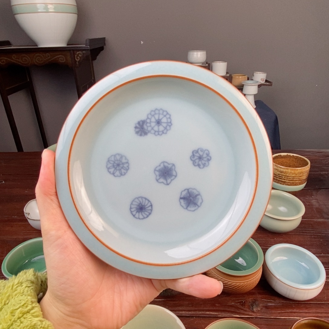 朱砂胎粉青釉 釉下皮球花 微瑕 壶承 