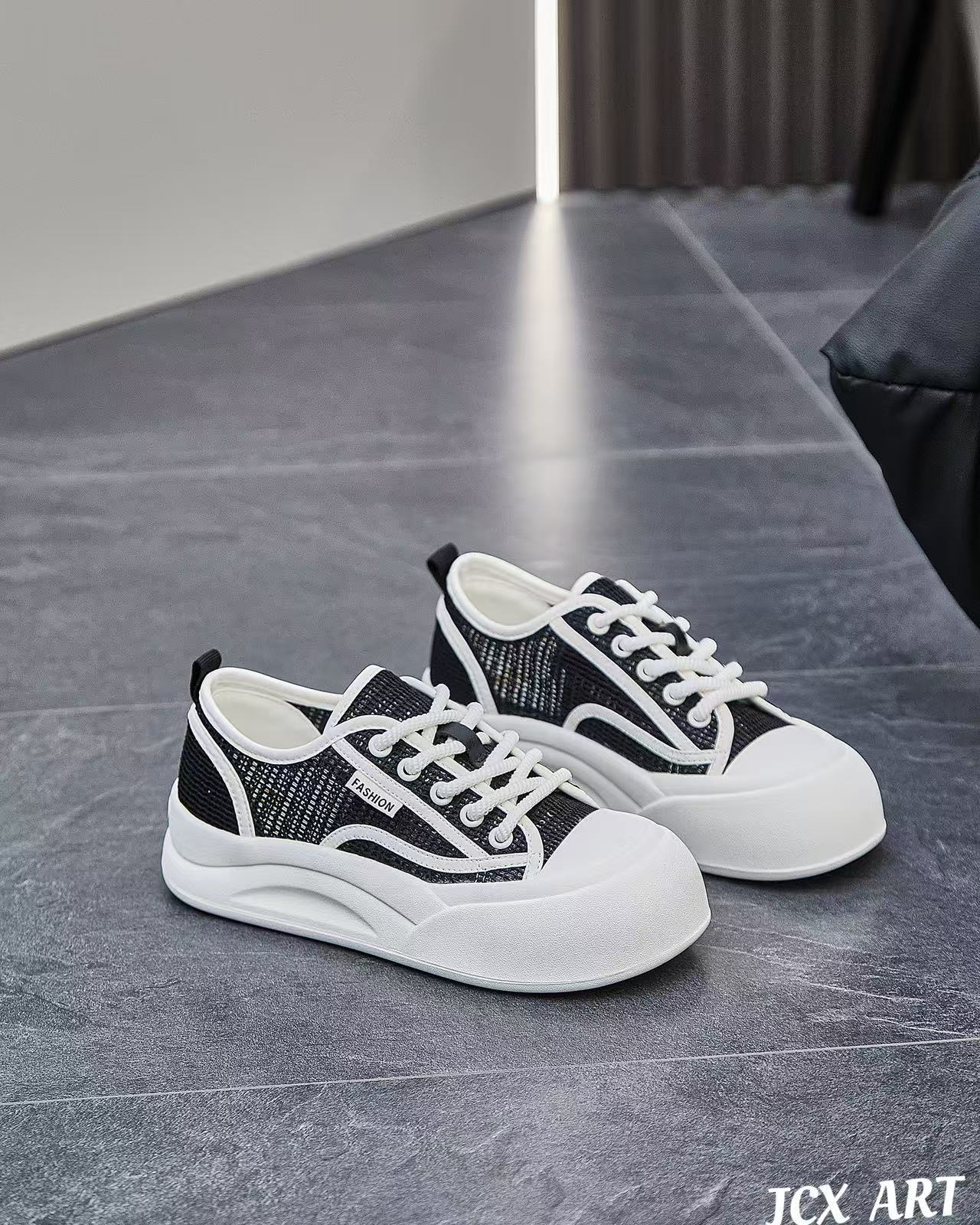 姬纯希真皮软底防滑厚底板鞋春季新款网面舒适百搭时尚洋气显腿长