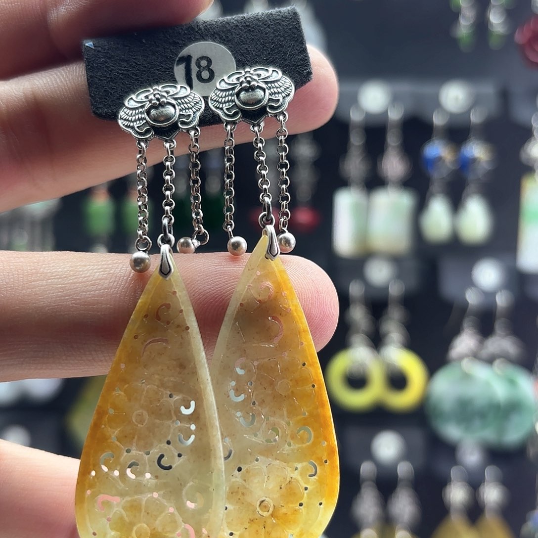 翡翠耳饰银S925镶嵌空***女