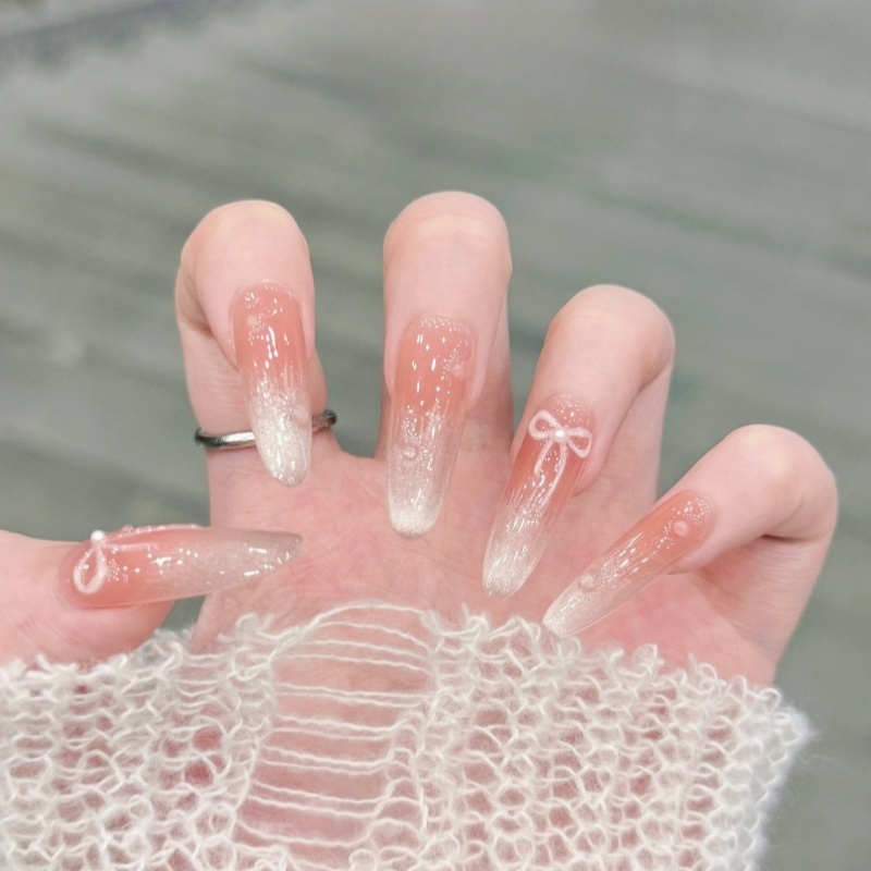 【樱雪蝶】嘻嘻粉嫩温柔显白日常约会少女手工猫眼美甲彩色穿戴甲