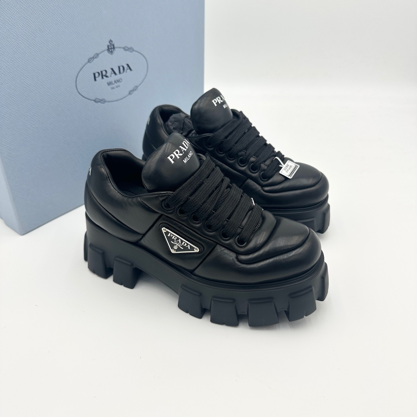未使用 Prada/普拉达 36码/黑色厚底三角标休闲鞋/pp0486