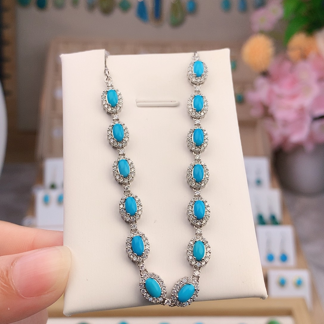 银S925镶嵌绿松石手链