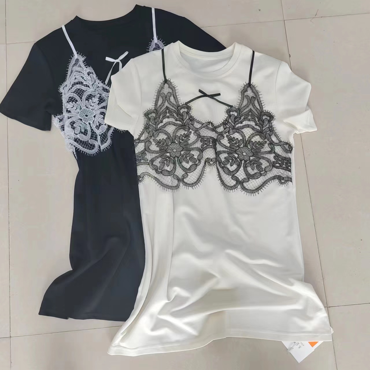 E-209设计感睫毛蕾丝假两件连衣裙