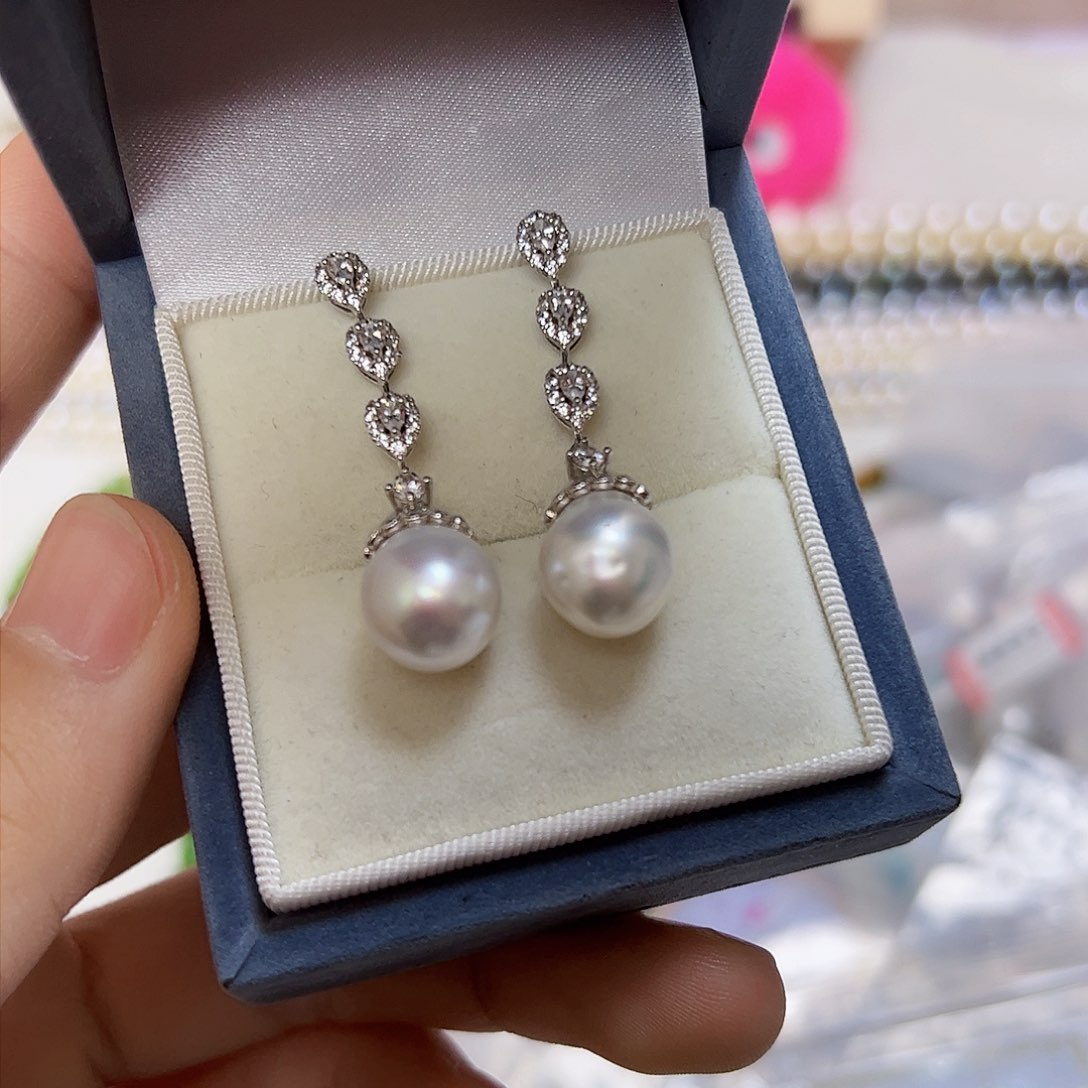 海水珍珠耳饰银S925镶嵌