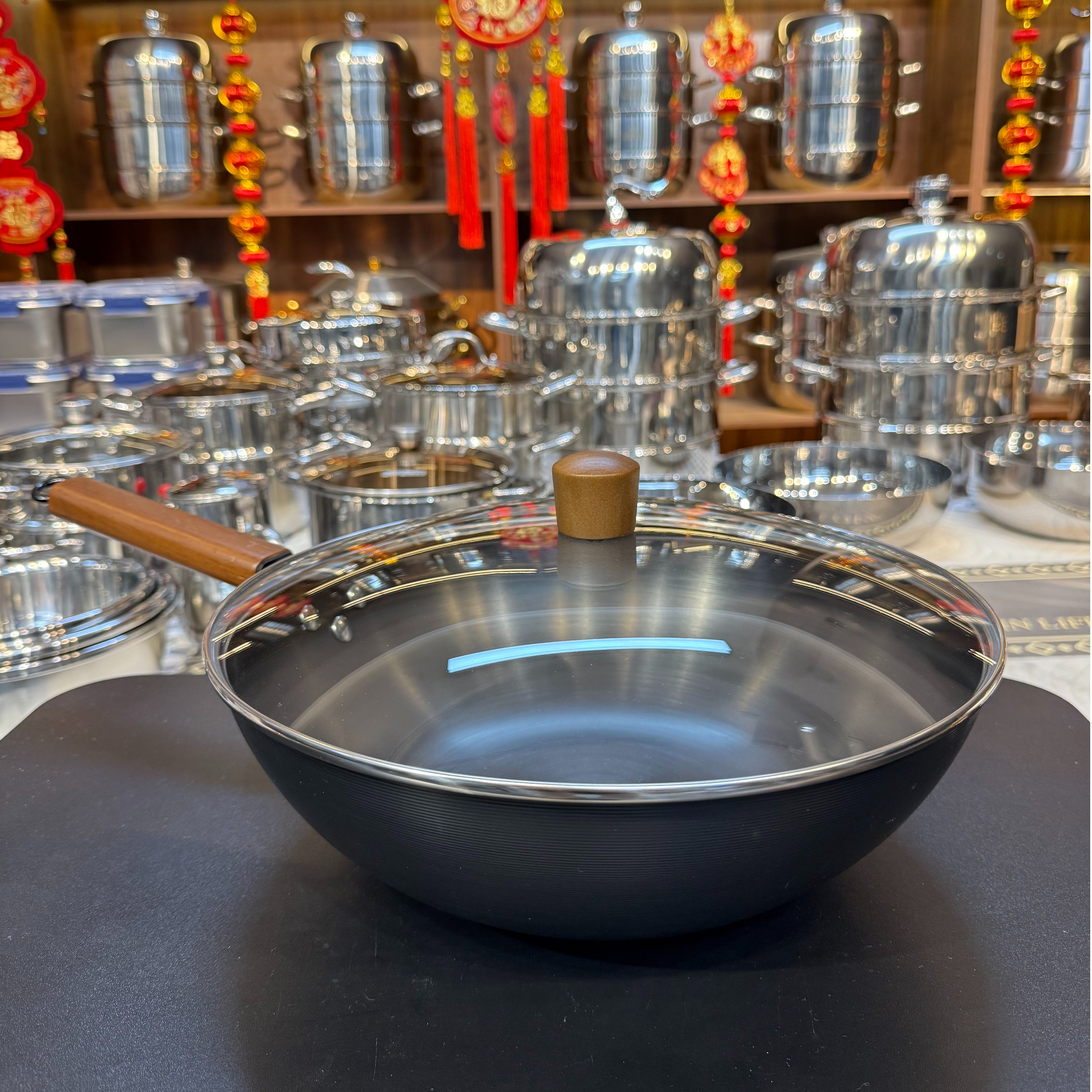 BH/【上钢正宗极铁】大口径32CM不粘家用炒锅不挑炉具免开铁锅