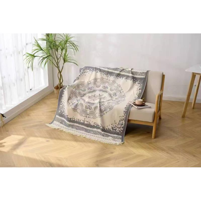 【京かわ会社】纱布流苏毯120*150 复古蔓影