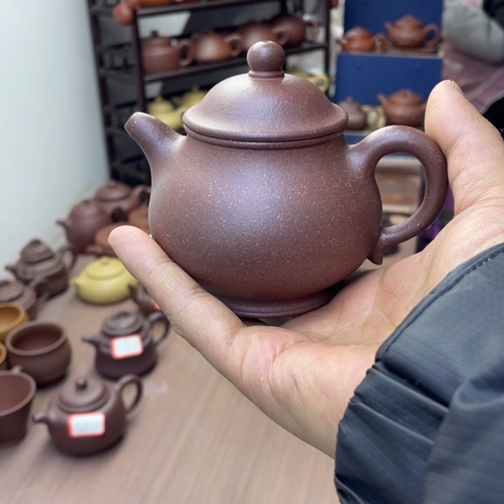 紫砂茶壶封釉羊角山紫泥高潘容量约220毫升