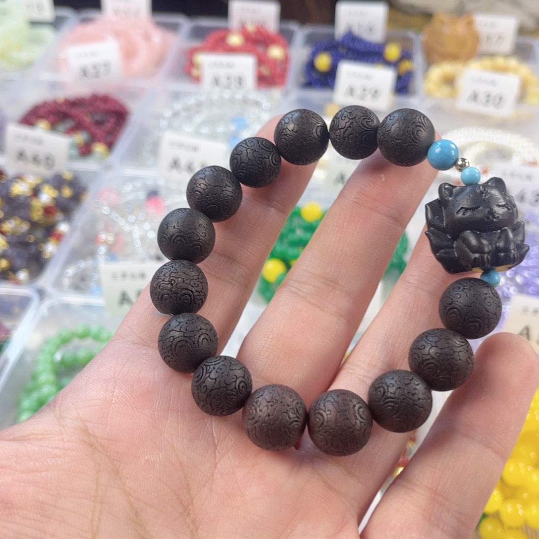 檀香紫檀（小叶紫檀）手串银S925镀金镶嵌