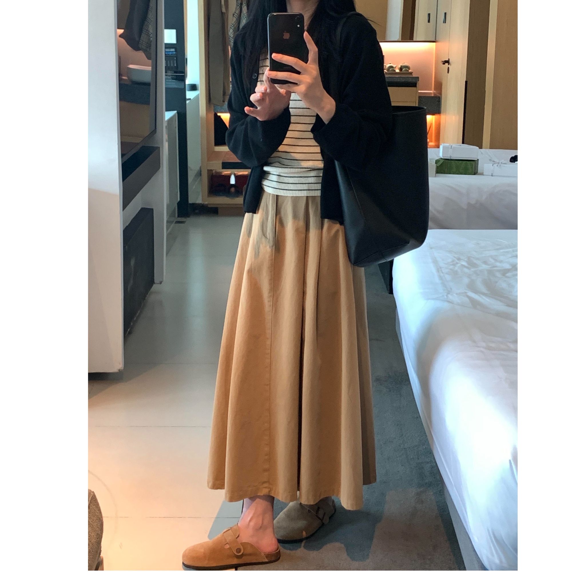 秋季新款韩系中长款工装裙大码女微胖mm梨形身材遮胯显瘦A字伞裙