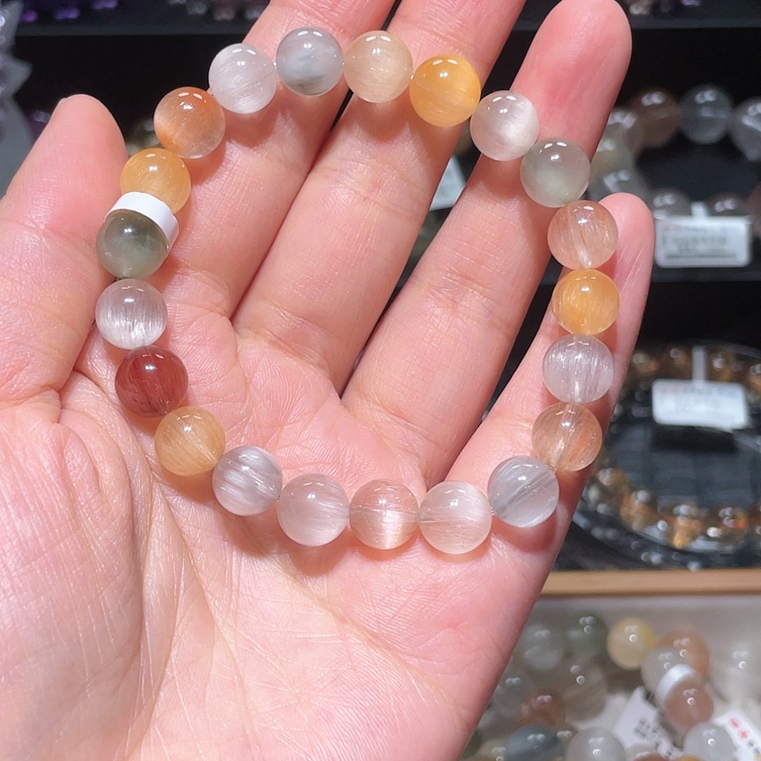 水晶手链未镶嵌兔毛手链，晶体通透