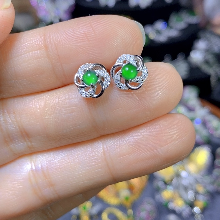 翡翠戒指银S925镶嵌天然翡翠