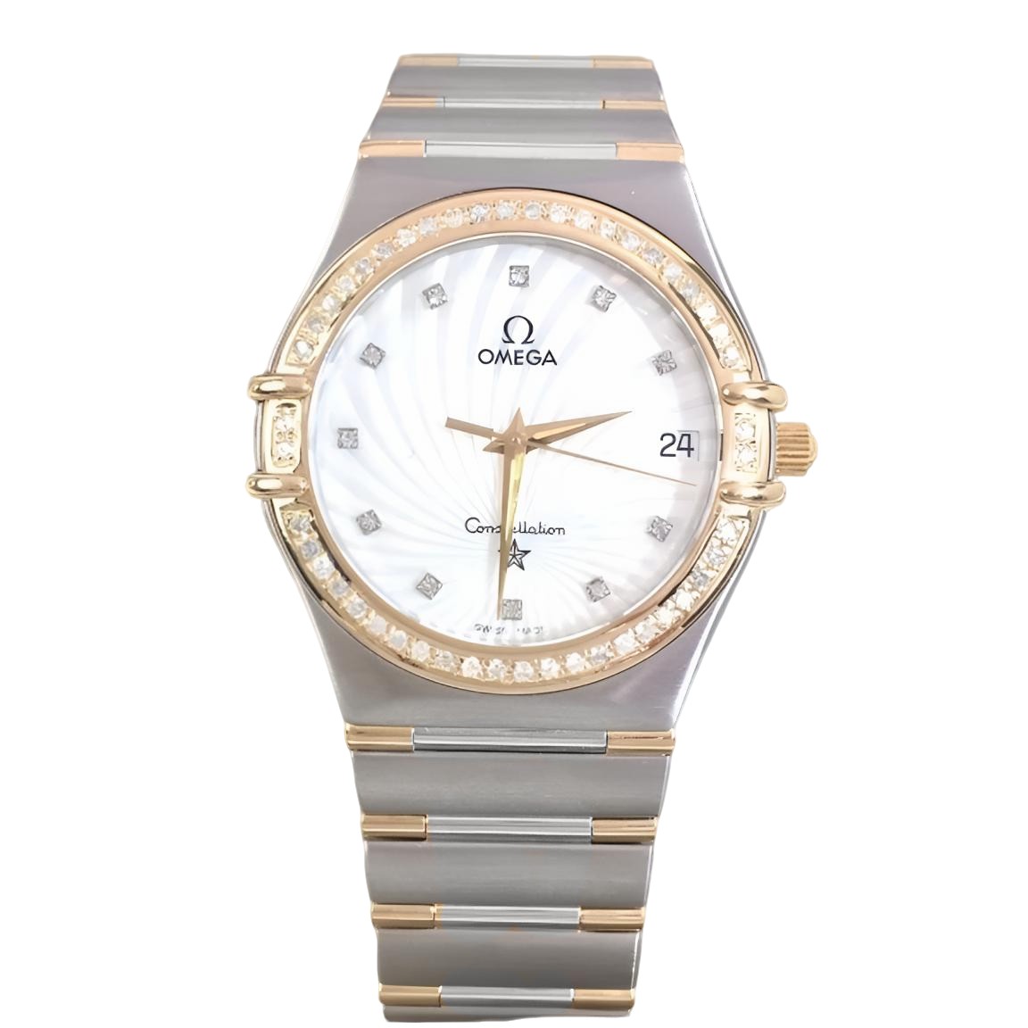99新 Omega/欧米茄 星座间金后盘后钻石英27盘LF