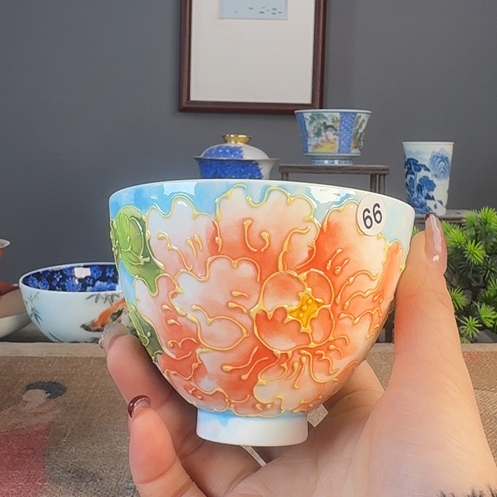 摆件景德柴烧茶杯多人