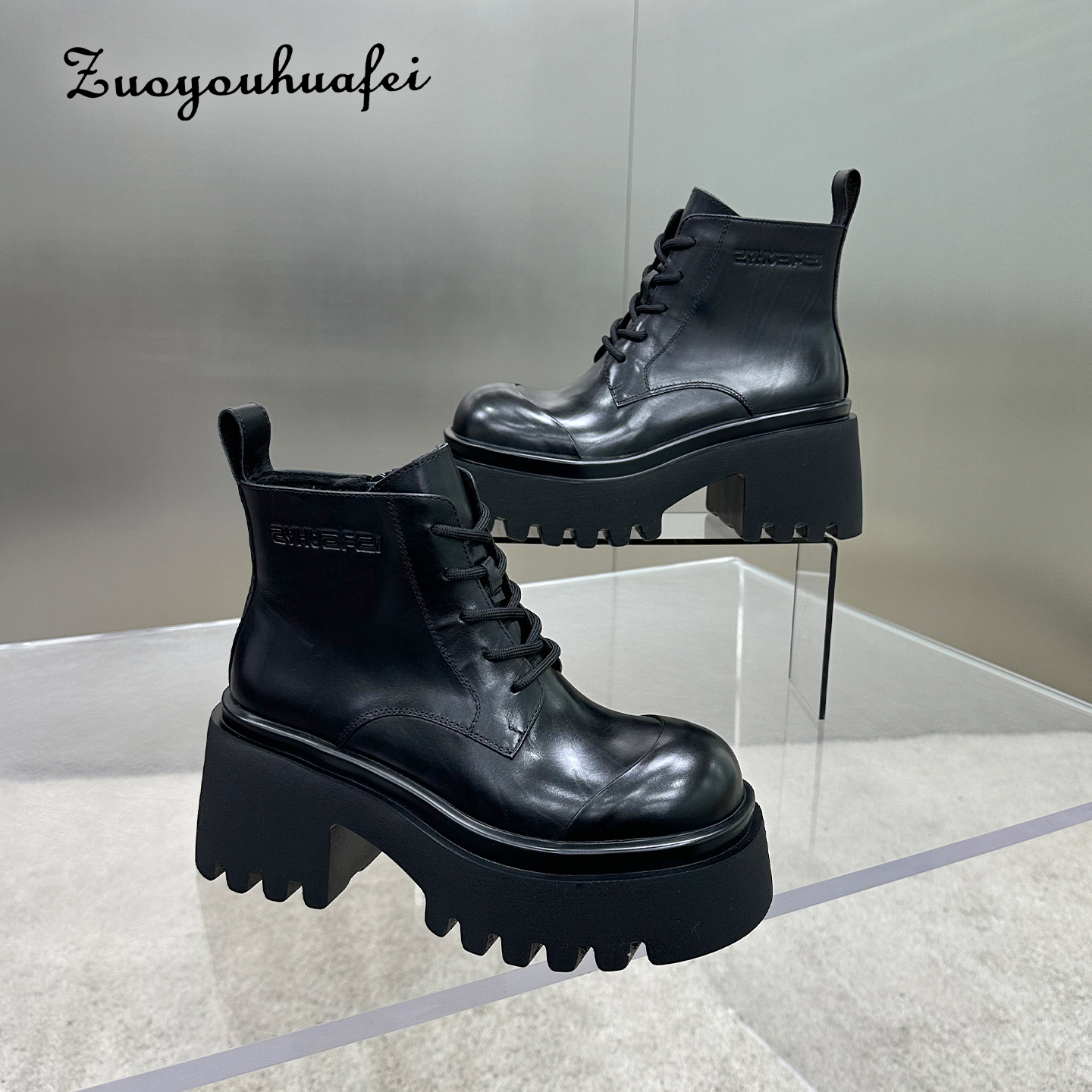 【左右华菲】8cm真皮潮流显瘦时尚百搭厚底马丁靴早春新款欧货短靴