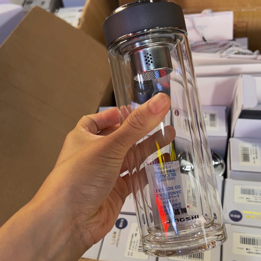 晶狮哑光灰色双层晶石双层玻璃杯370➕被套