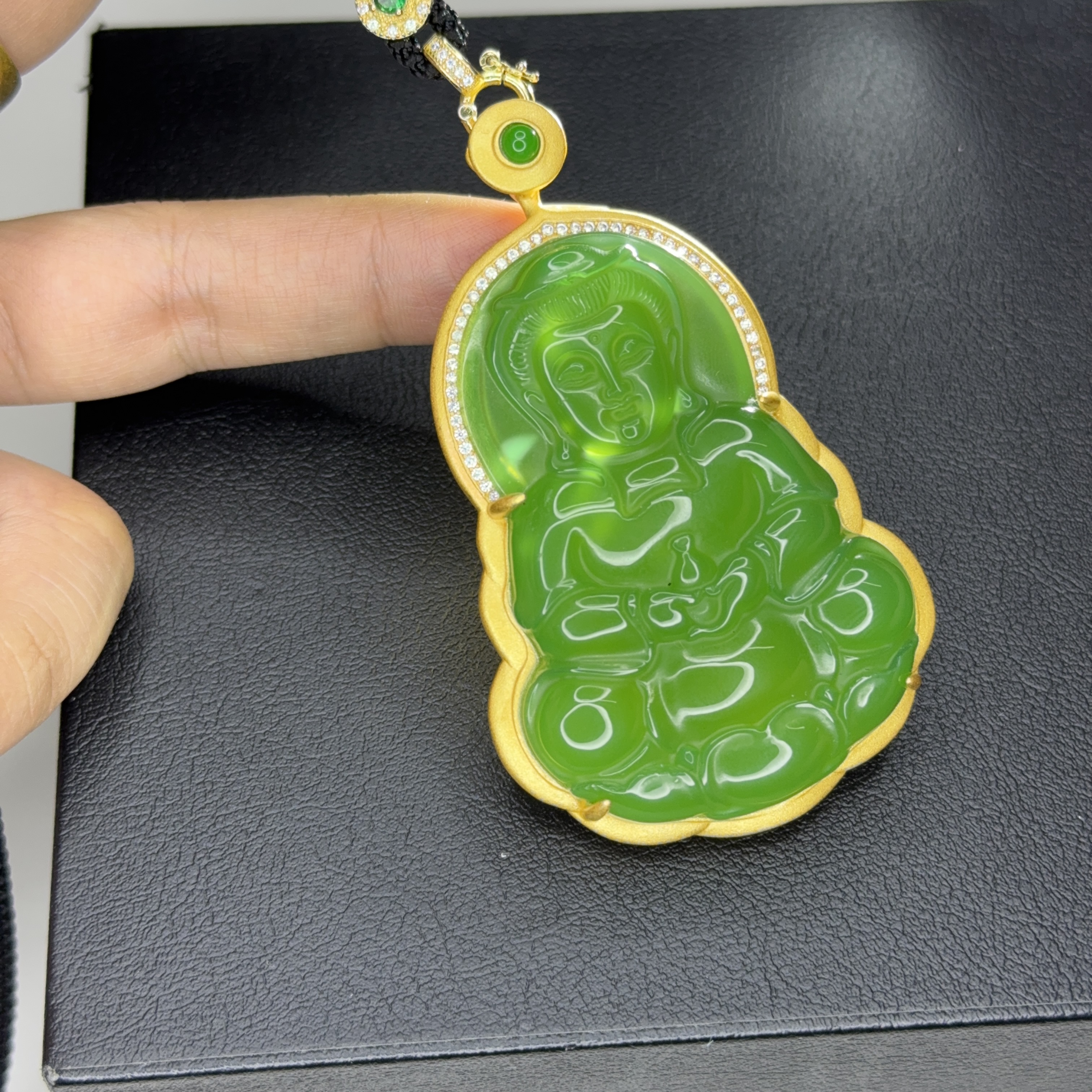 纯手工制作金色大款保真金色大号正装观音吊坠镶嵌挂件男人雕刻