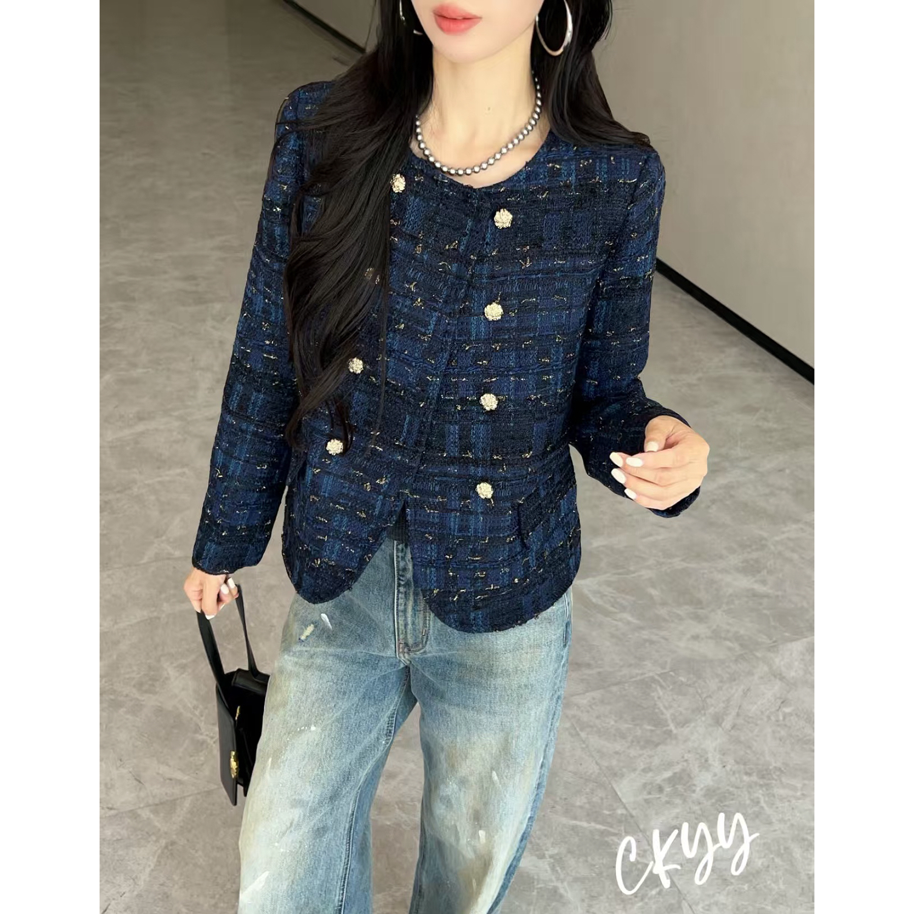 82编织金线呢外套小香风（衣长56左右）