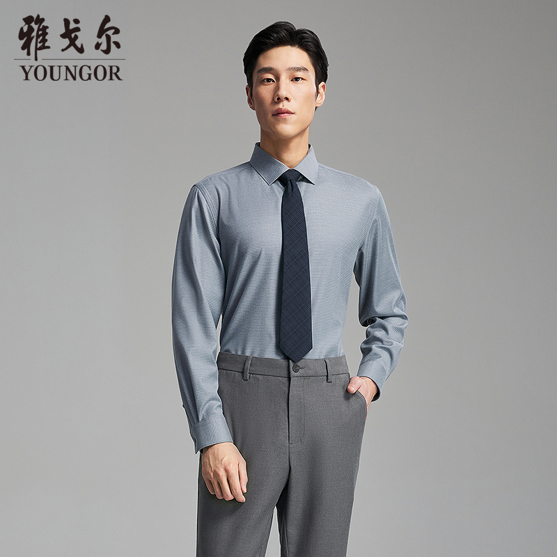 【30%绵羊毛可机洗】雅戈尔秋季条纹休闲绒面保暖长袖衬衫119684
