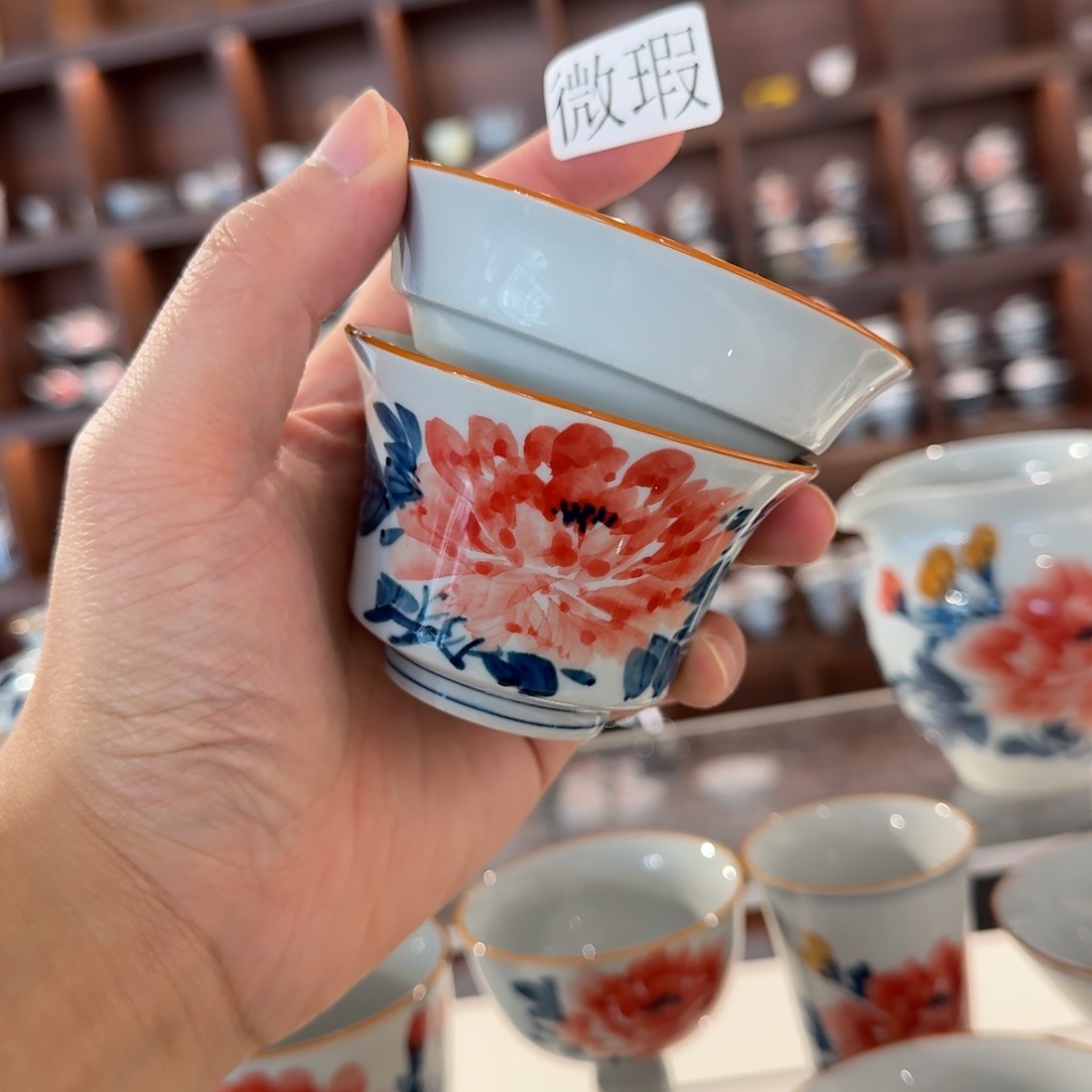 釉下手绘茶具微瑕