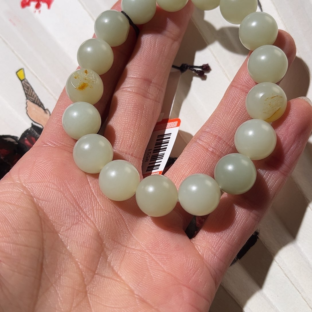 和田玉手串未镶嵌青白12圆珠手串